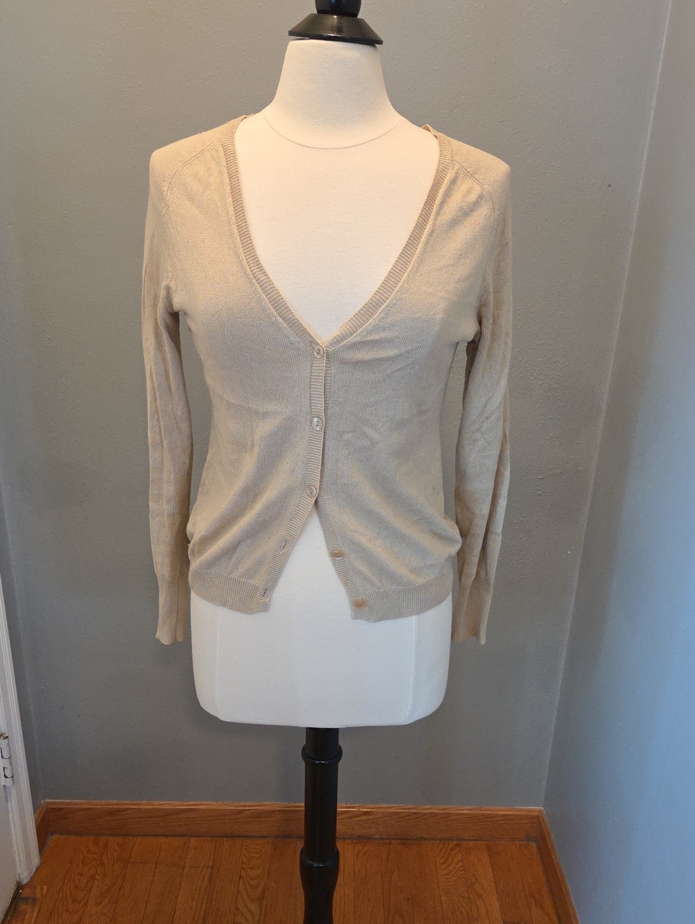 LOFT Beige V-Neck Button Cardigan